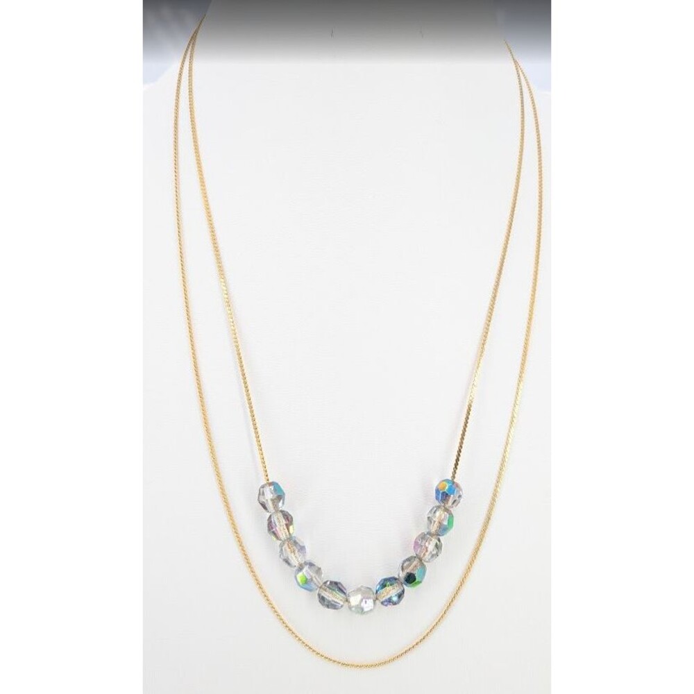 Vintage Necklace Double Strand Gold Tone Iridescent Faceted Plastic Beads 22in - Picture 7 of 16